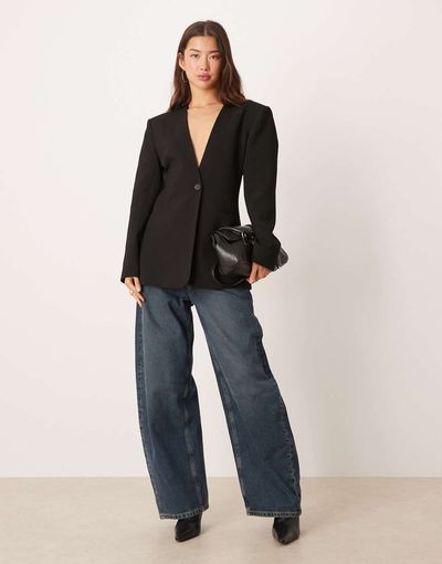 ASOS DESIGN ASOS DESIGN strong shoulders cinched waist blazer in black