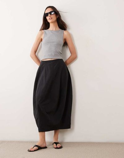 ASOS DESIGN ASOS DESIGN structured cargo barrel midi skirt in black
