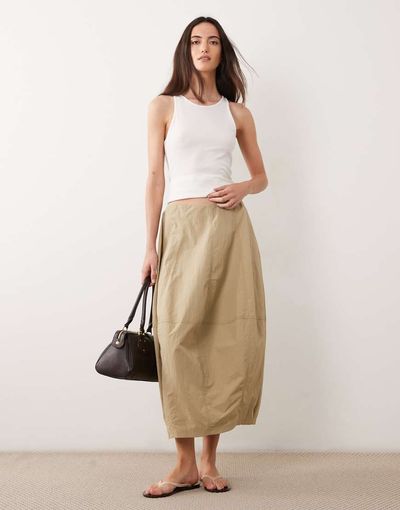 ASOS DESIGN ASOS DESIGN structured cargo barrel midi skirt in dark camel-Brown