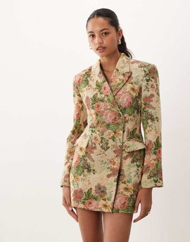 ASOS DESIGN ASOS DESIGN structured double breasted blazer mini dress in vintage floral tapestry-Multi