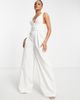 ASOS DESIGN ASOS DESIGN structured plunge wide leg jumpsuit with belt in pinstripe-Multi - 1