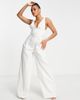 ASOS DESIGN ASOS DESIGN structured plunge wide leg jumpsuit with belt in pinstripe-Multi - 4