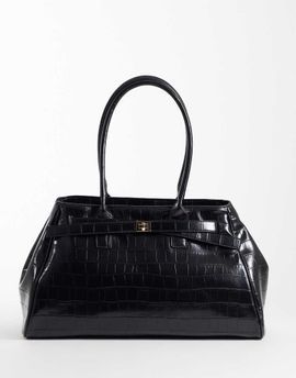 ASOS DESIGN ASOS DESIGN structured tote bag in croc with buckle belt detail in black