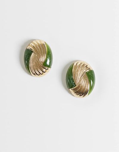 ASOS DESIGN ASOS DESIGN stud earrings in mixed green resin and gold tone - GOLD