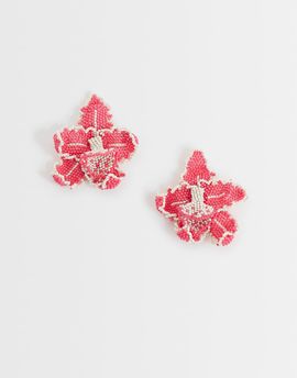 ASOS DESIGN ASOS DESIGN stud earrings with beaded floral orchids design in pink-Multi
