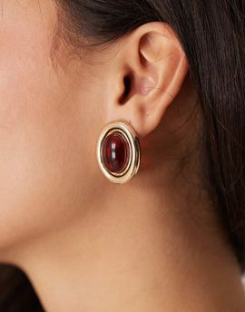 ASOS DESIGN ASOS DESIGN stud earrings with burgundy stone set design in gold tone