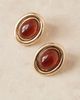 ASOS DESIGN ASOS DESIGN stud earrings with burgundy stone set design in gold tone - 3