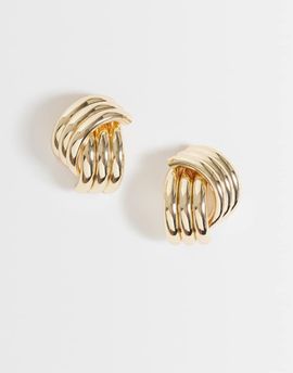 ASOS DESIGN ASOS DESIGN stud earrings with cross-over ridge design in gold tone-Silver