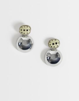 ASOS DESIGN ASOS DESIGN stud earrings with double-drop and faux dalmatian stone in silver tone - SILVER
