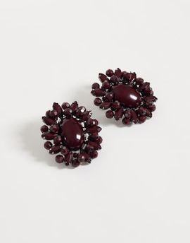 ASOS DESIGN ASOS DESIGN stud earrings with floral gem stone design in burgundy-RED