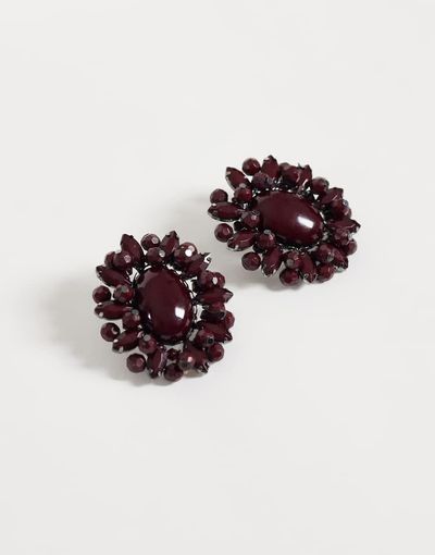 ASOS DESIGN ASOS DESIGN stud earrings with floral gem stone design in burgundy-RED