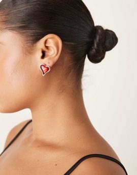 ASOS DESIGN ASOS DESIGN stud earrings with heart design in red