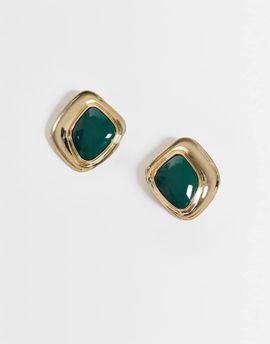 ASOS DESIGN ASOS DESIGN stud earrings with squared-off green stone setting in gold tone