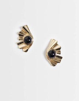 ASOS DESIGN ASOS DESIGN stud earrings with statement half fan design with black detail in gold tone