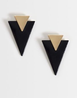 ASOS DESIGN ASOS DESIGN stud earrings with triangular design in black resin-GOLD