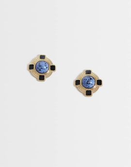 ASOS DESIGN ASOS DESIGN stud earrings with vintage-style design and blue stone setting in gold tone