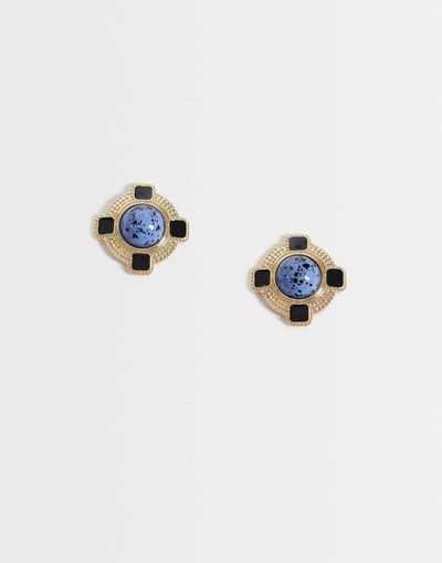 ASOS DESIGN ASOS DESIGN stud earrings with vintage-style design and blue stone setting in gold tone