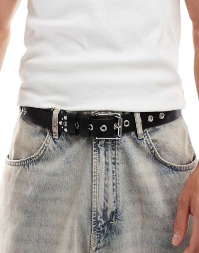 ASOS DESIGN ASOS DESIGN studded belt with crystals in black faux leather