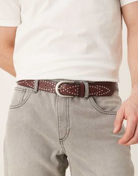 ASOS DESIGN ASOS DESIGN studded burnished belt in burgundy-Red