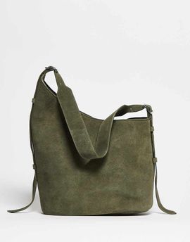 ASOS DESIGN ASOS DESIGN suede asymmetric tote bag with side buckle in olive-Green