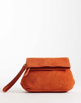 ASOS DESIGN ASOS DESIGN suede clutch bag with fold top detail in orange