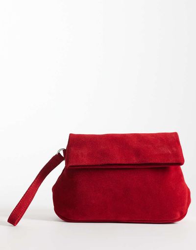 ASOS DESIGN ASOS DESIGN suede clutch bag with fold top detail in red