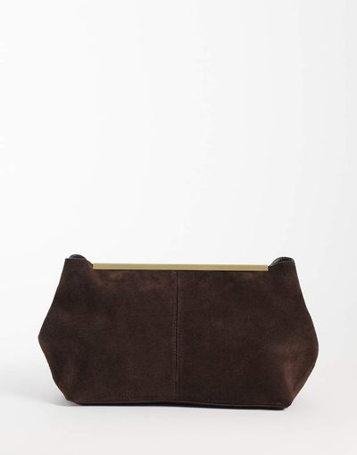 ASOS DESIGN ASOS DESIGN suede frame clutch bag in chocolate-Brown