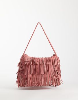 ASOS DESIGN ASOS DESIGN suede fringe clutch bag with detachable shoulder strap in dusty pink