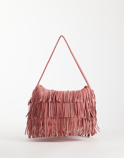 ASOS DESIGN ASOS DESIGN suede fringe clutch bag with detachable shoulder strap in dusty pink