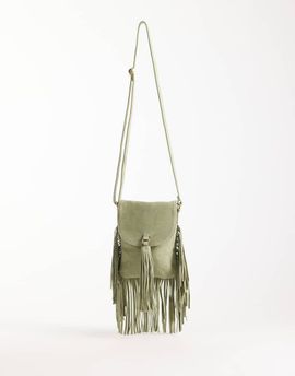 ASOS DESIGN ASOS DESIGN suede fringe cross-body bag in mint-No color