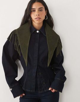 ASOS DESIGN ASOS DESIGN suede fringe scarf in khaki green