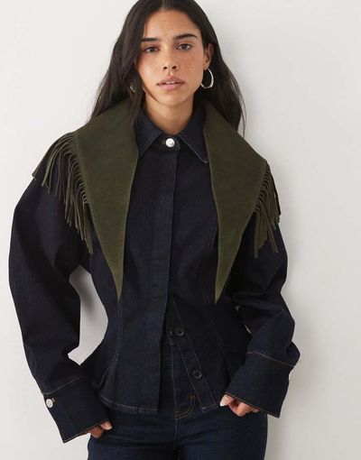 ASOS DESIGN ASOS DESIGN suede fringe scarf in khaki green