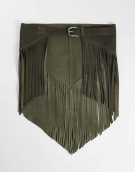 ASOS DESIGN ASOS DESIGN suede fringed belt in khaki green