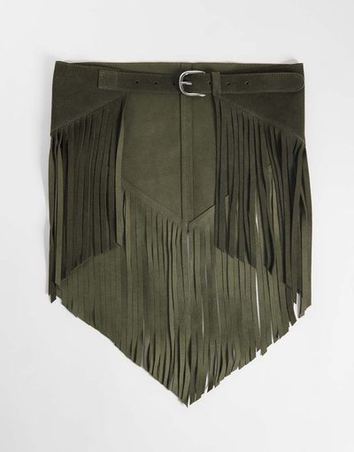 ASOS DESIGN ASOS DESIGN suede fringed belt in khaki green