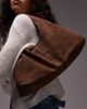 ASOS DESIGN ASOS DESIGN suede mid size trapeze slouch shoulder bag in mocha brown - 1