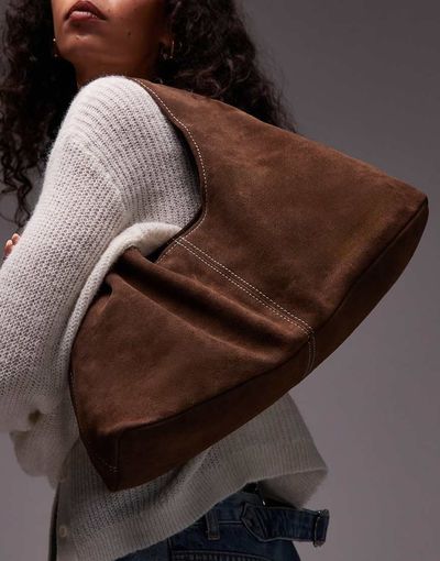 ASOS DESIGN ASOS DESIGN suede mid size trapeze slouch shoulder bag in mocha brown