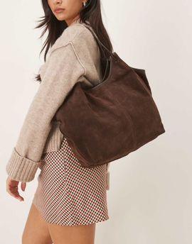 ASOS DESIGN ASOS DESIGN suede pinched handle scoop tote bag in coffee brown