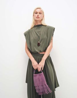 ASOS DESIGN ASOS DESIGN suede tassel bucket bag in lilac with detachable cross-body strap-Purple