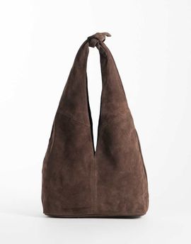 ASOS DESIGN ASOS DESIGN suede tote bag in chocolate with knot detail handle-Brown