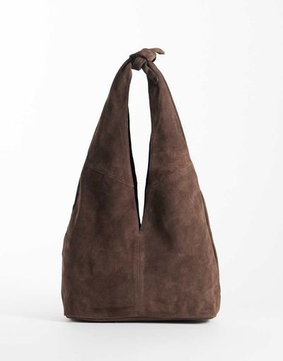 ASOS DESIGN ASOS DESIGN suede tote bag in chocolate with knot detail handle-Brown
