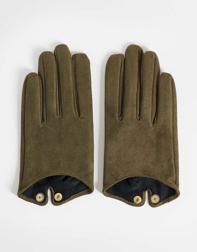ASOS DESIGN ASOS DESIGN suedette short gloves in khaki-Green