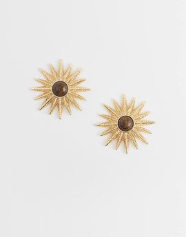 ASOS DESIGN ASOS DESIGN sun earrings with faux tigers eye stones in gold tone-Multi