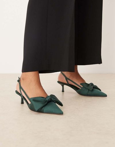 ASOS DESIGN ASOS DESIGN Sunshine kitten heel slingback shoes in forest green
