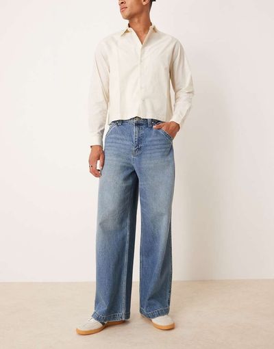 ASOS DESIGN ASOS DESIGN super baggy jeans in mid wash blue with embroidered back pocket