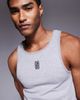 ASOS DESIGN ASOS DESIGN super heavyweight muscle fit high scoop tank top in gray heather with chest logo embroidery - 4
