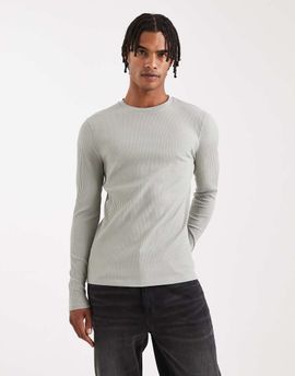 ASOS DESIGN ASOS DESIGN super heavyweight muscle fit long sleeve T-shirt in light green rib