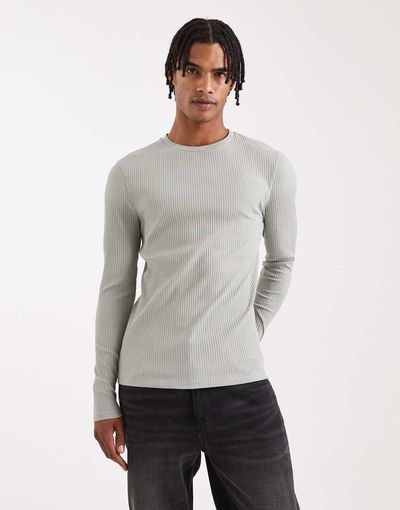 ASOS DESIGN ASOS DESIGN super heavyweight muscle fit long sleeve T-shirt in light green rib
