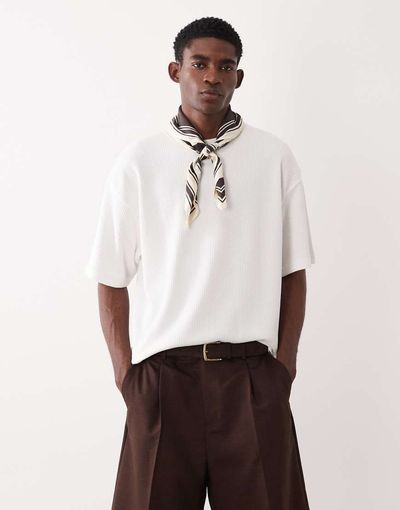 ASOS DESIGN ASOS DESIGN super heavyweight oversized T-shirt in cream waffle-White