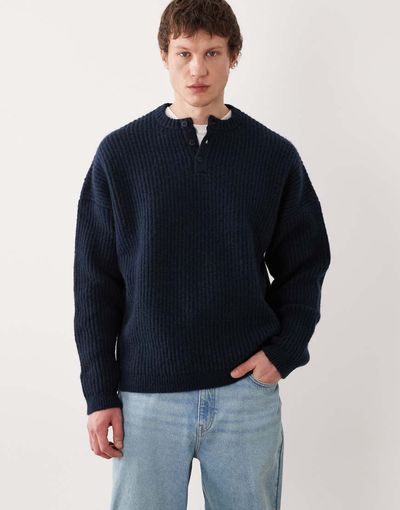 ASOS DESIGN ASOS DESIGN super oversized knit henley neck sweater in navy