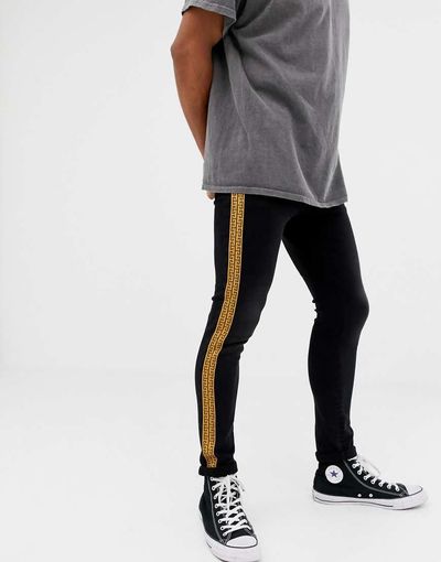 ASOS DESIGN ASOS DESIGN super skinny jeans in black with side stripe